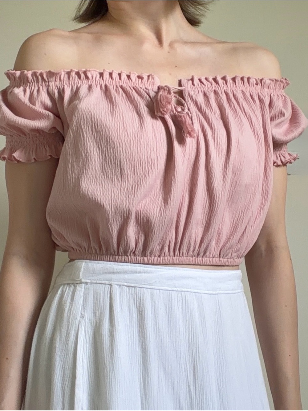 Blush Pink Off-Shoulder Peasant Top